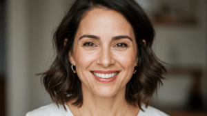 Woman smiling with dermal fillers from Dr Saba Raja