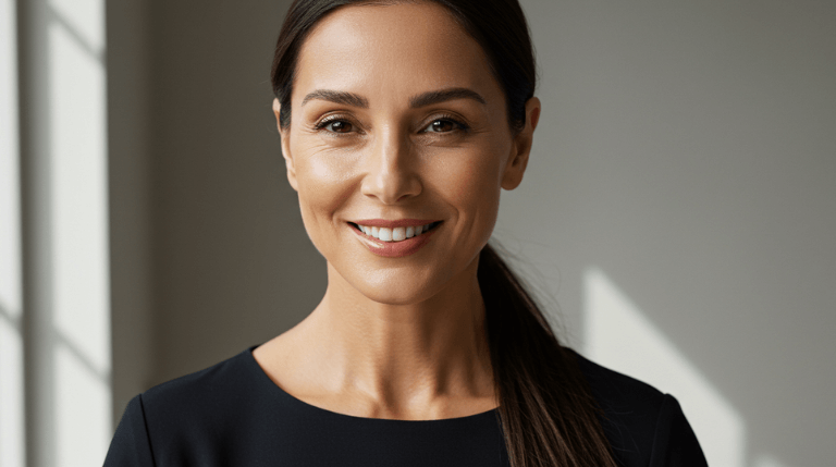 lady smiling after profhilo treatment with dr saba raja